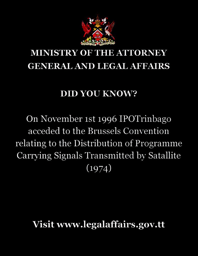 Min_AGLATT's tweet photo. #MAGLA #GoRTT #IPOTrinbago #IntellectualPropertyRights #IPO #BrusselsConvention #SignalProtection @IPOTrinbago @WIPO https://t.co/V5KNqxLbzq
