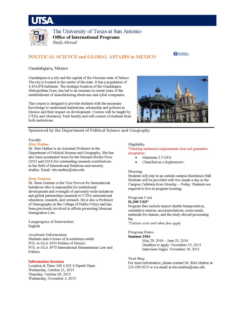 UTSAStudyAbroad's tweet photo. Interested in studying abroad in Mexico this summer?! Check out our Summer '16 program options! https://t.co/MP2lox3M5N