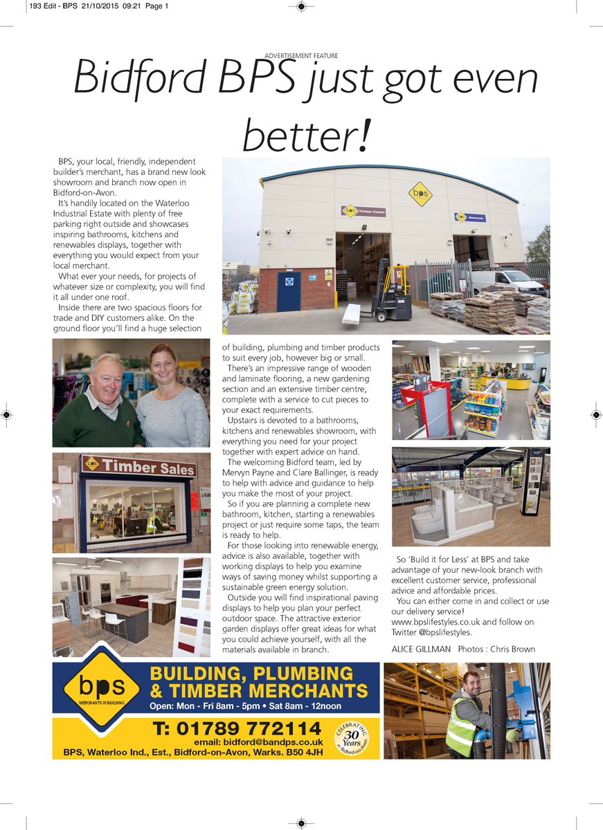 bpsbuildit's tweet photo. Our advertorial in this months Vale Magazine showcasing our brand new Bidford branch! :D #news #builditforless https://t.co/z6Sra5xGLV