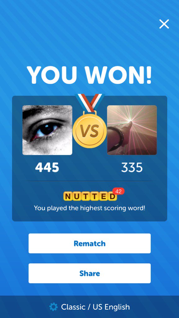 vanphilosopher's tweet image. I just beat ‘Sarah D.’ 445 - 335! #MayTheBestFriendWin zynga.tm/p05yv
