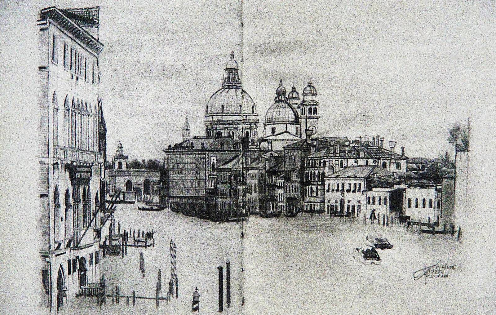Venice Italy Charcoal landscape drawing Buy here  httpssociety6comtejureval