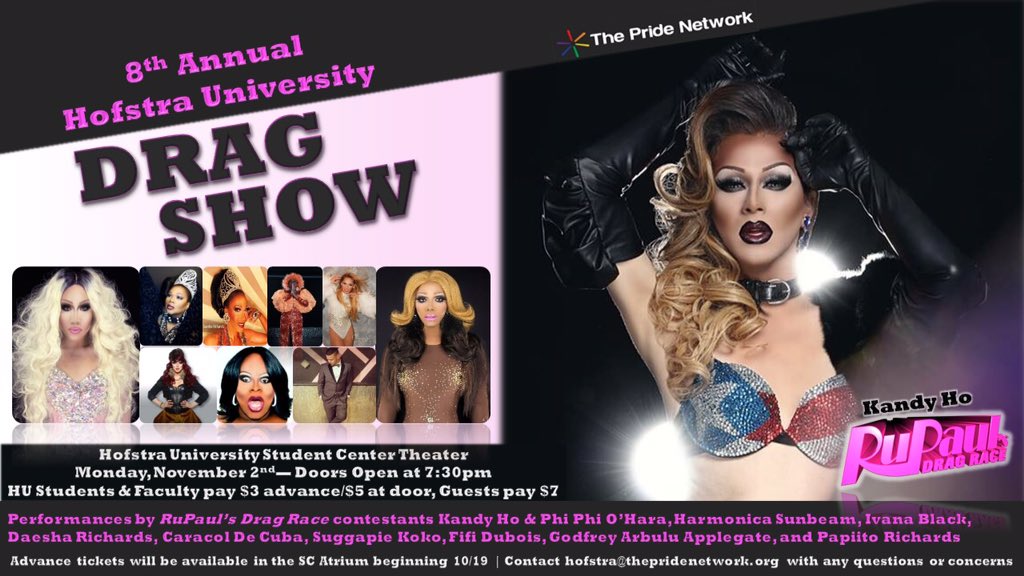 ThePrideNetwork's tweet photo. DRAG SHOW IS TONIGHT! 😁
7:30 PM doors open, Student Center Theater.
Tickets being sold at SC table and at the door! https://t.co/17l09TXI88