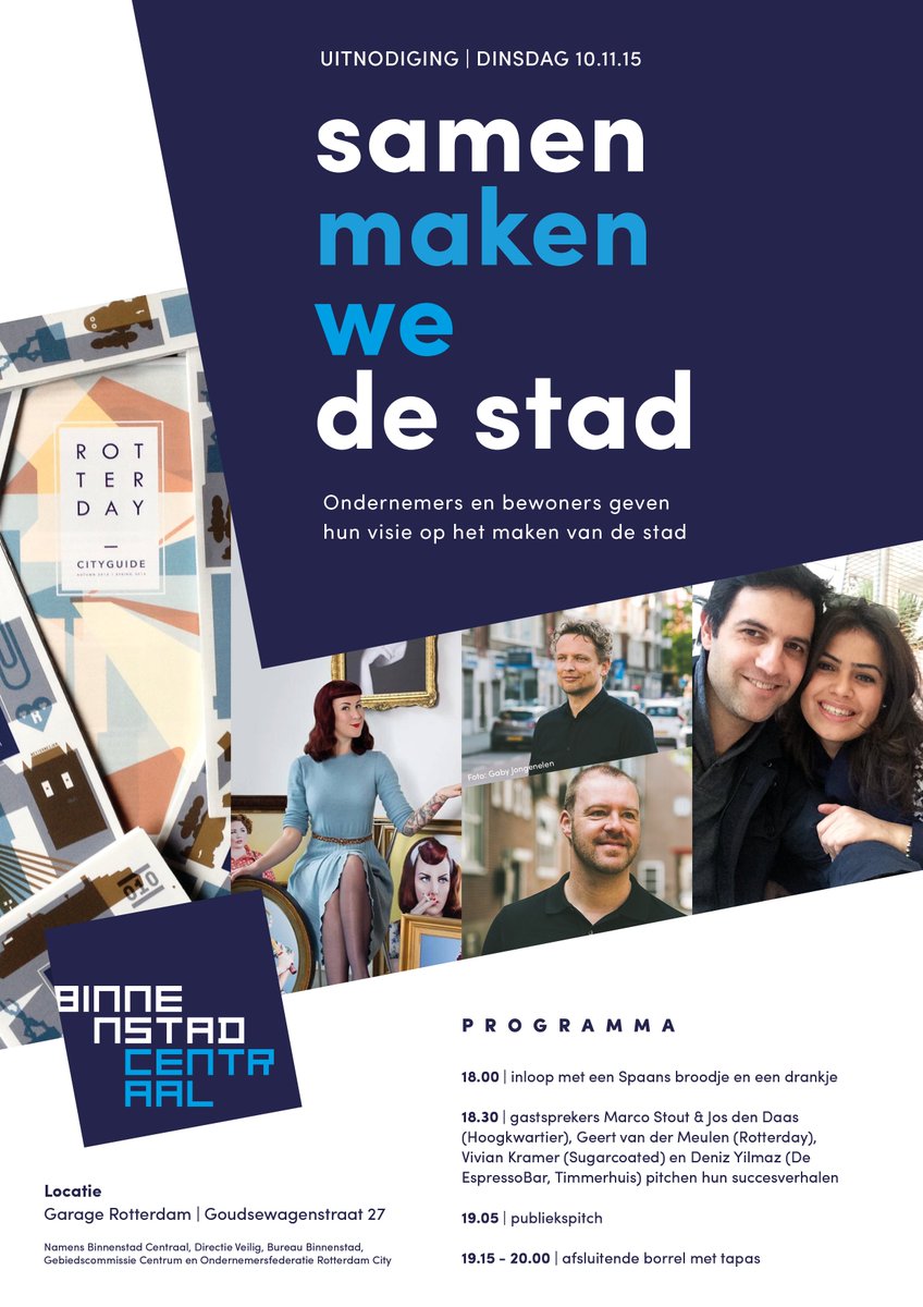 Binnenstad Centraal! Ben je erbij op 10 november? Uitnodiging, programma en aanmelden: cityrotterdam.nl.