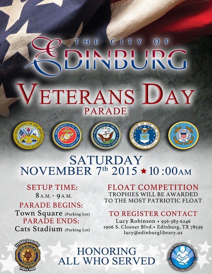 G'd morning, #RGV! Join us Sat. for our annual Veterans Day parade: cityofedinburg.com/newsevents.php… #Edinburg #HomeofHeroes