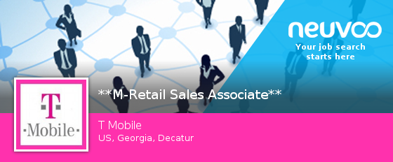 NeuvooAtlanta's tweet photo. T Mobile is hiring a #**M-Retail #Sales Associate**, apply now! #Decatur #jobs https://t.co/bHZH3jNxZq https://t.co/Yosm0i4Hgc
