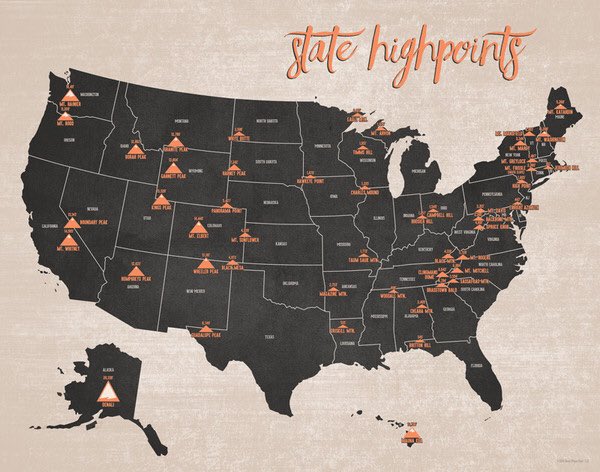BestMapsEver's tweet photo. #statehighpoints map is now available https://t.co/bvw9mtj3fd https://t.co/skdT8HChg5