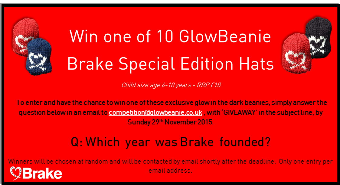 Brakecharity's tweet photo. To celebrate the launch of the #BrakeShop, GlowBeanie are giving away 10 children's hats! More details below; https://t.co/tfUNuK4mRG