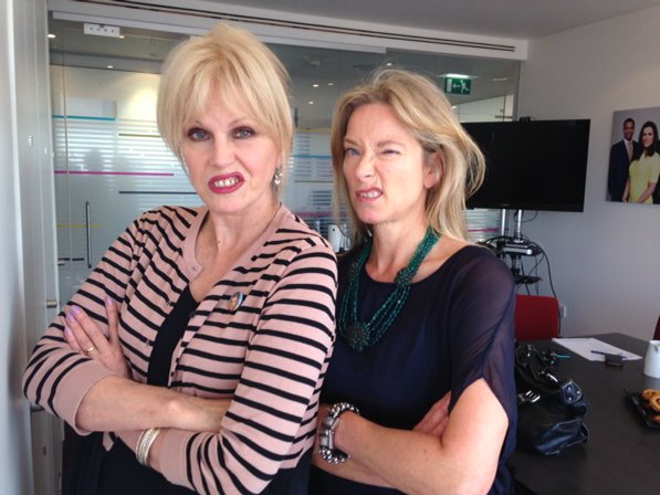 SusanSpringate's tweet photo. Doing the Patsy sneer with the lady herself. Read my chat with her in Hello today. https://t.co/lEjuA9PkCc