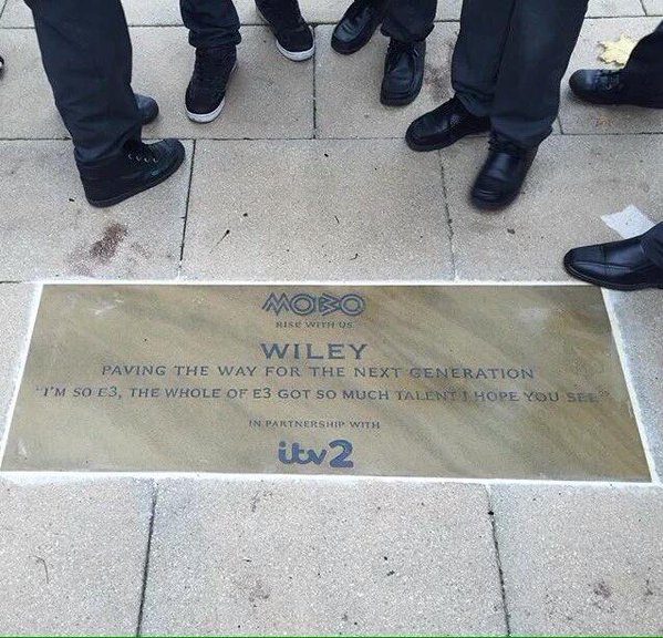 180fact's tweet photo. Wiley has got his own paving stone outside Bow School: https://t.co/jltPyg4Dqr https://t.co/43ums4338O