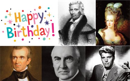 Happy Birthday to Daniel Boone, Marie Antoinette, Pres. James K. Polk, President Warren G. Harding, Burt Lancaster! 