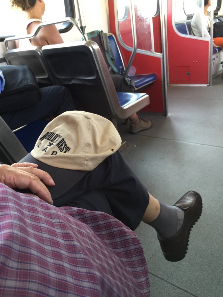 PPLofYVR's tweet photo. World’s Best Dad with ladies nylon socklets on #skytrain. #yvr #peopleofvancouver https://t.co/mbJPa8cPOn