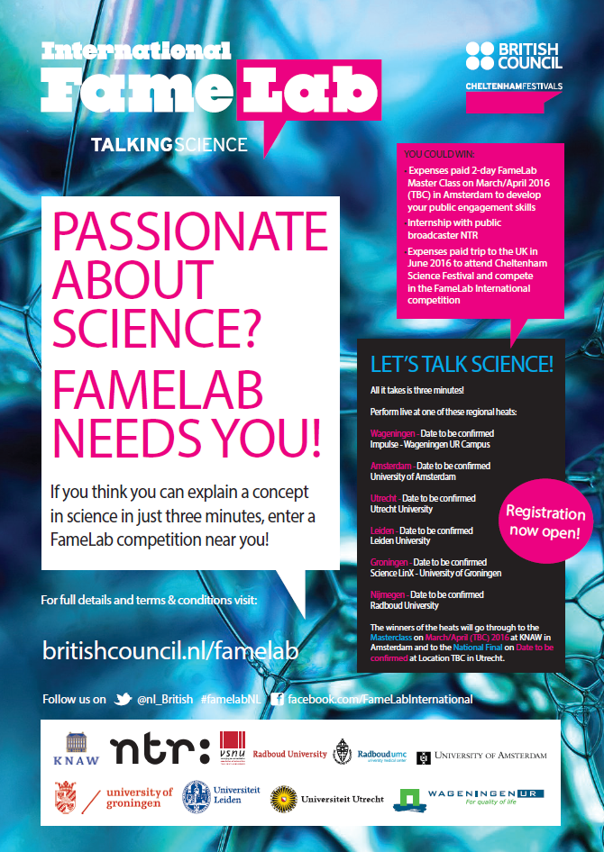Ook dit voorjaar organiseert Science LinX weer de voorrondes van #FameLab in Noord-Nederland. Stay tuned!