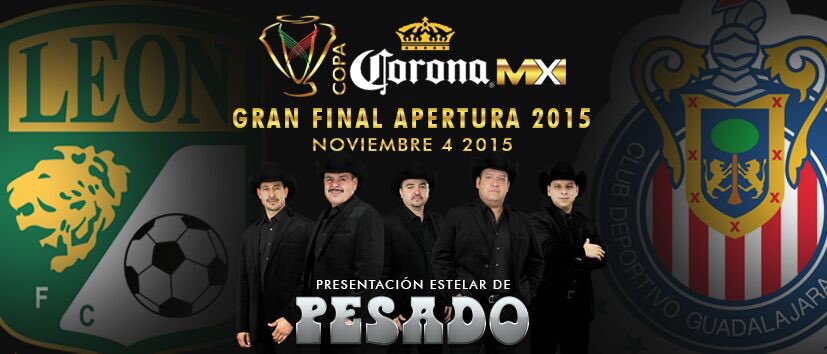 grupo_pesado's tweet photo. Este miércoles la final de @LaCopaMX entre el @clubleonfc y @Chivas donde estaremos tocando para ustedes! https://t.co/G2eltOT48a