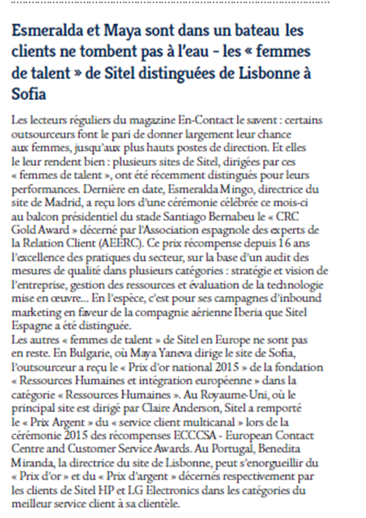 Sitel_France's tweet photo. Les femmes de talent de Sitel sont dans la dernière newsletter d'@encontactmag. Bonne lecture :) #callcenter https://t.co/BUFZD682yg