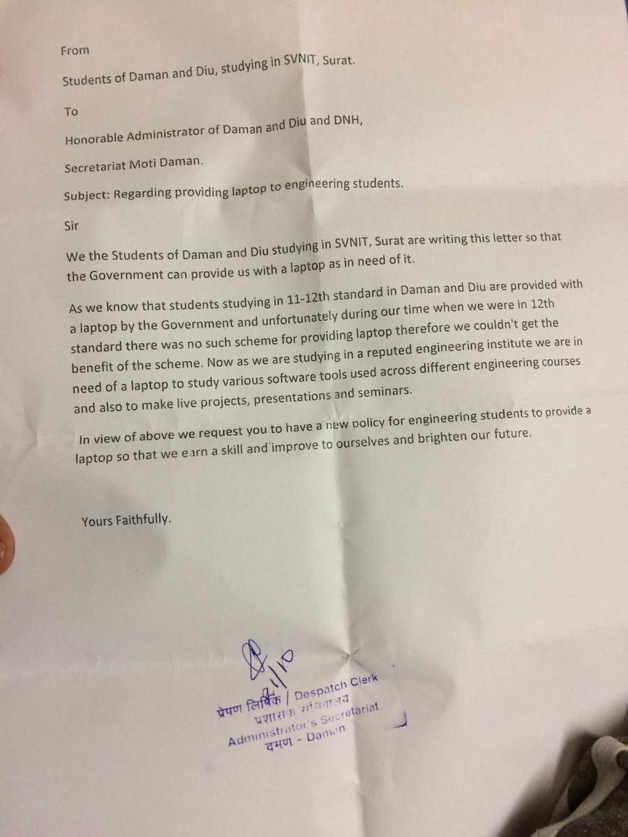 DamanSVNITians's tweet image. @admrdddnh Sir this just to remind you again about the laptop issue.