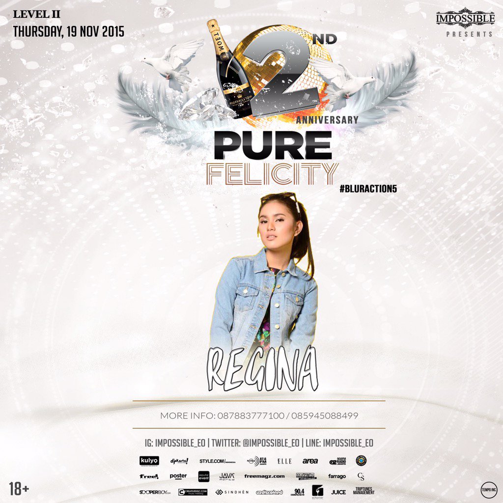 Our new talent Regina has confirmed performing at "Pure Felicity" Buy ur ticket now: 75K, contact: 085945088499