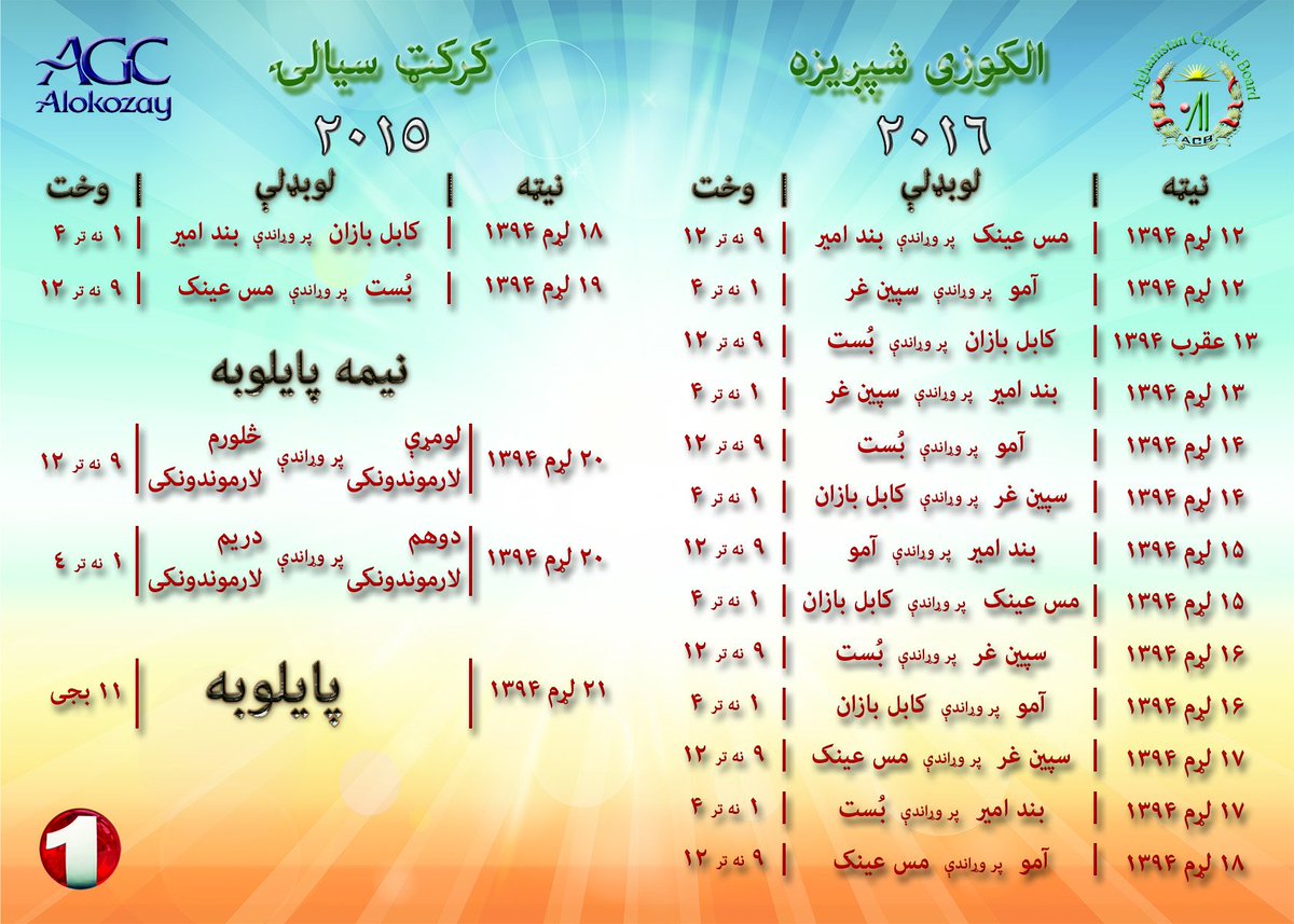 ACBofficials's tweet photo. Thanks for coming to the Opening Ceremony of @shpageeza cricket Tournament. 
Matches schedule. 
#STC2015
@shpageeza https://t.co/fWpfR6j9sH