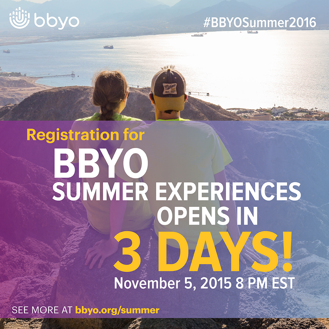 BBYOInsider's tweet photo. 3 DAYS til #BBYOSummer2016 registration opens! Featured 2day: #ILSI2016 & more #Israel trips https://t.co/RbPwkeAtHl https://t.co/VdqFPEYfHL
