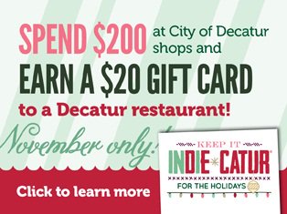 HomeGrownArts's tweet image. Spend $200 get $20 is back! November only in Downtown #decaturga.