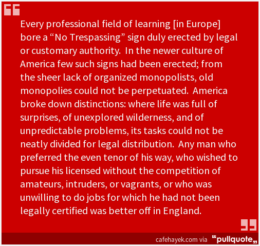 RightReads's tweet image. The racket that is gov't licensing, from the always interesting @CafeHayek quote of the day cafehayek.com/2015/10/quotat…