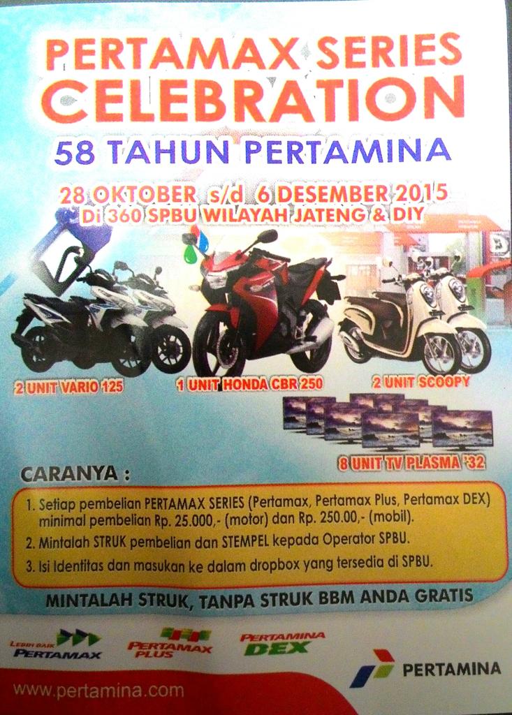 Pertamax  Celebration | 58 Thn Pertamina | Tiap Pembelian Pertamax 25rb u motor/250rb u mbl mndptkn kupon berhadiah