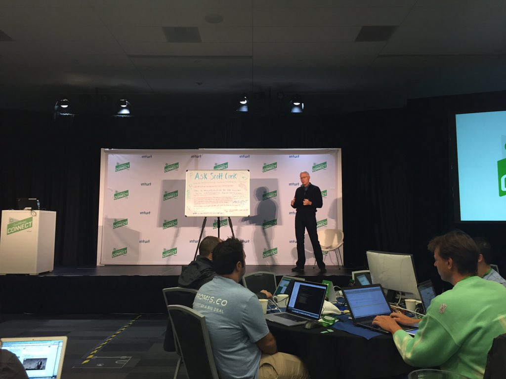 NourSFO's tweet photo. Scott Cook addressing developers at hackathon #QBHack #QBConnect https://t.co/msCWcdioBg