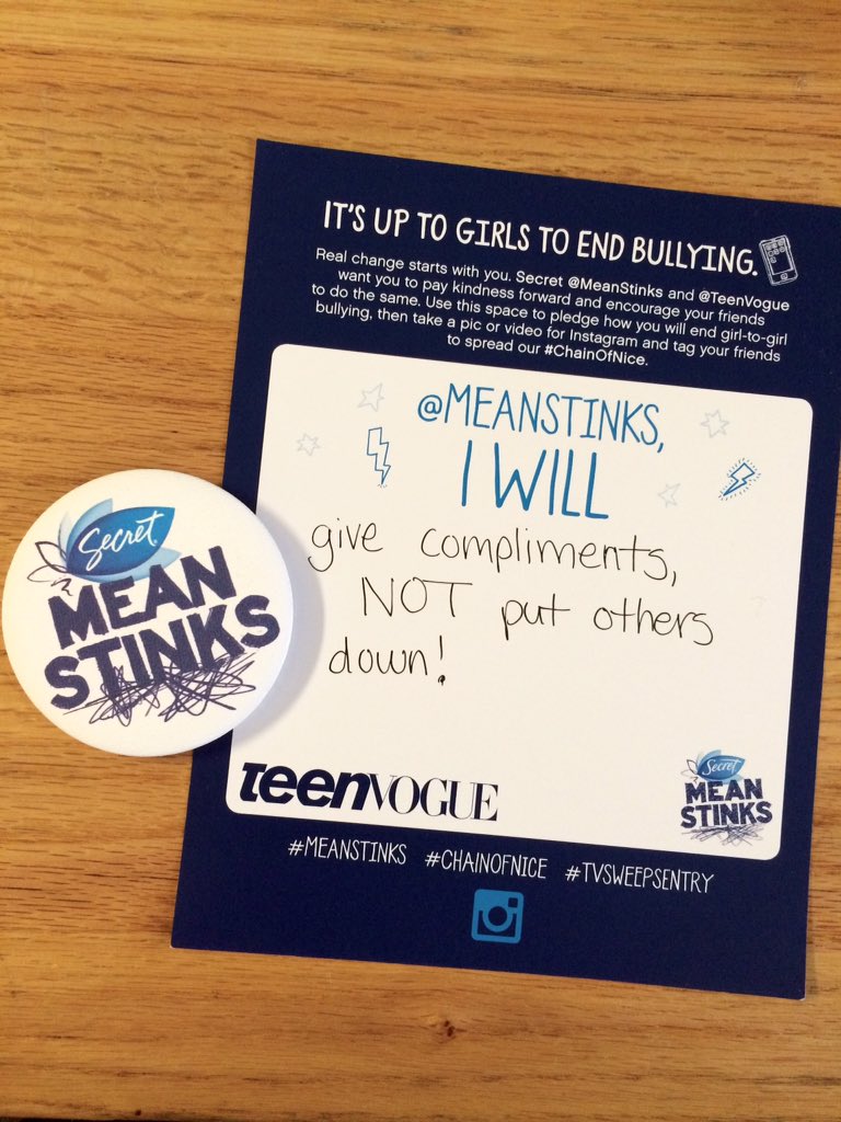 courtney_pelot's tweet photo. I've had a blast working with @MeanStinks &amp; @TeenVogue during bullying prevention month to spread the #ChainOfNice! https://t.co/gKAxdEreDj