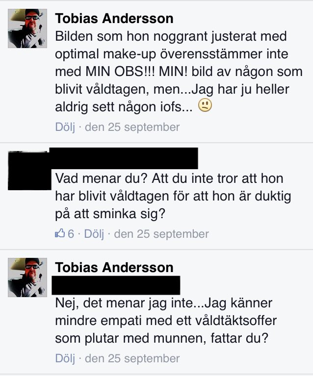 snubbarna's tweet photo. "Mindre empati med våldtäktsoffer som plutar med munnen"............ https://t.co/sKSOUxX0OJ
