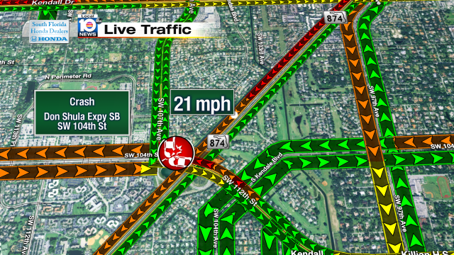 Crash on Don Shula Expy SB at SW 104th St. Speeds 21mph #traffic #miami @JeniseFernandez https://t.co/YzoLOgfvor