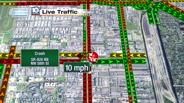 Crash on SR-826 NB at NW 58th St. Speeds at 10mph #traffic #miami @JeniseFernandez https://t.co/rAPhtL8ccz