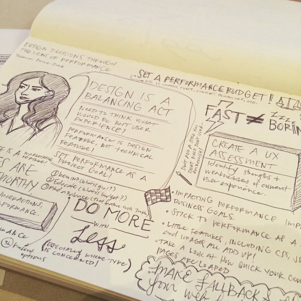 kellydiaz's tweet photo. Yesenia Perez-Cruz @yeseniaa talks about design as a balancing act and setting performance budgets. #aeasf https://t.co/Q9JIiOwI0b