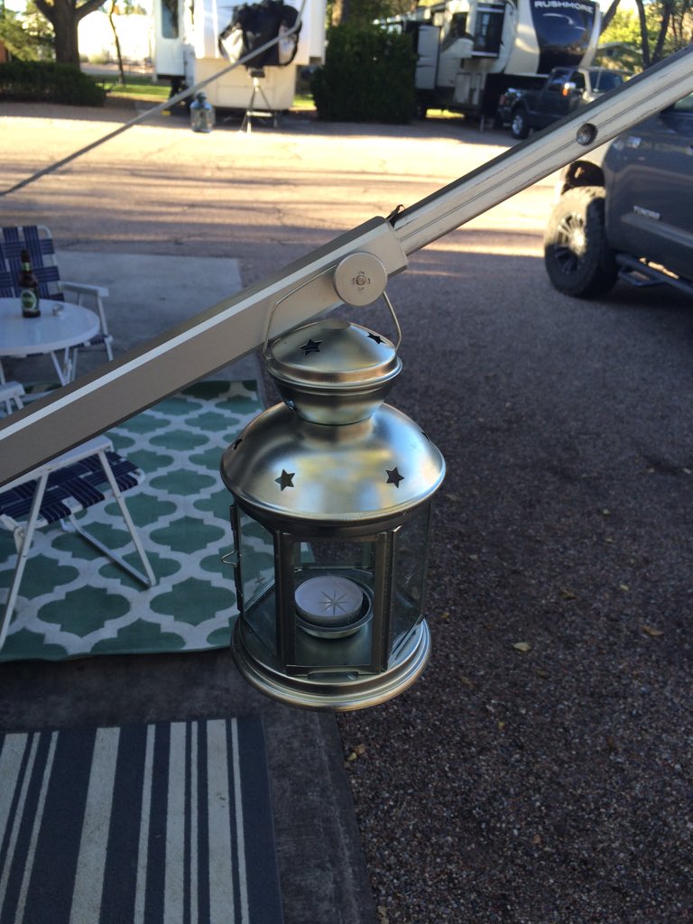 ronaldandnancy's tweet photo. @IKEAUSA light weight #lantern keeps me from hitting head on #zipdee #awning #Rving #rvlife #liveriveted https://t.co/1vjyGaq9kJ