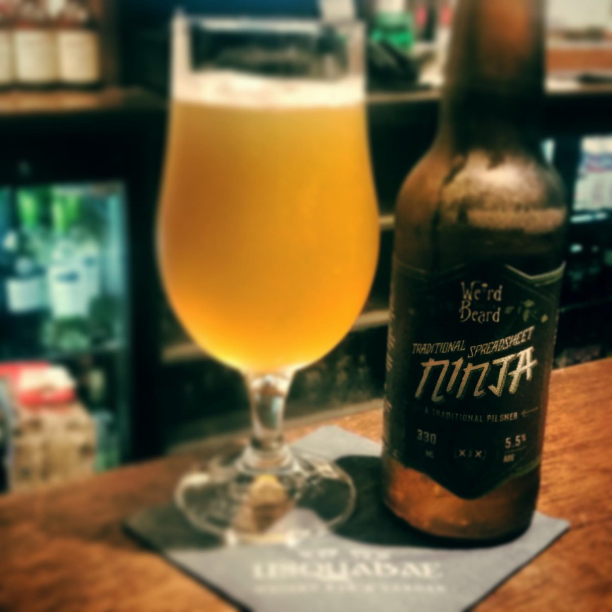 EdinburghWhisky's tweet photo. Lovely refreshing @WeirdBeard_Brew #SpreadsheetNinja #pilsner at @usquabaebar tonight https://t.co/DwtYVMo9hG