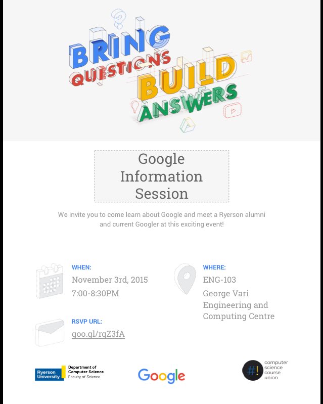 The Google info session is happening tomorrow! Brought to you by <a href="/ryecscu/">Ryerson CSCU</a> and the Dept. Of Computer Science 💙💛