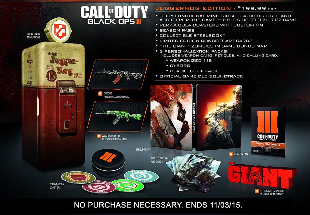 AMZNVideoGames's tweet image. Want a mini-fridge? Follow &amp;amp; RT for a chance to win Black Ops 3 Juggernog Edition! amzn.to/Rules