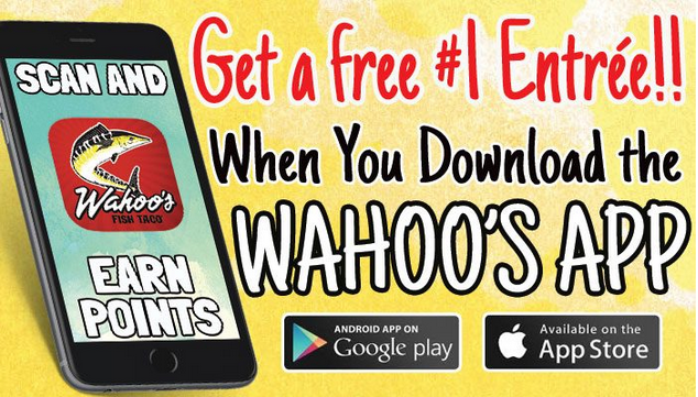 OCWebsite's tweet photo. Have you downloaded the Wahoo’s App yet? What are you waiting for?! Get a free #1 Entrée when you do! https://t.co/QkJznfEkNG