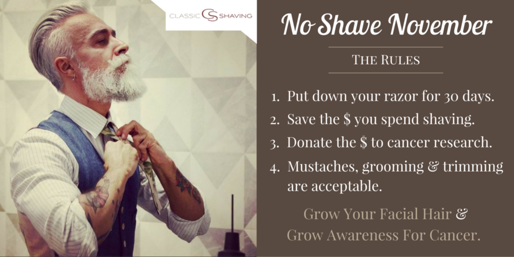 THE RULES: Ditch your razors for a month. Donate the money you spend on shaving to cancer research. #NoShaveNovember