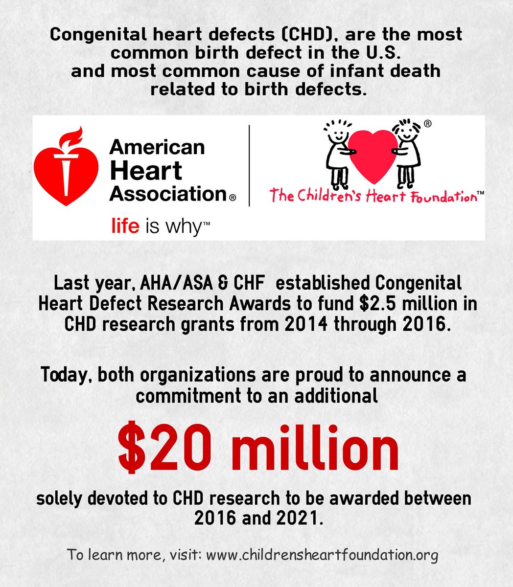 <a href="/TheCHF/">The Children's Heart Foundation</a> &amp; <a href="/American_Heart/">American Heart Association</a> extended their partnership - additional $20 million devoted to #CHD research!