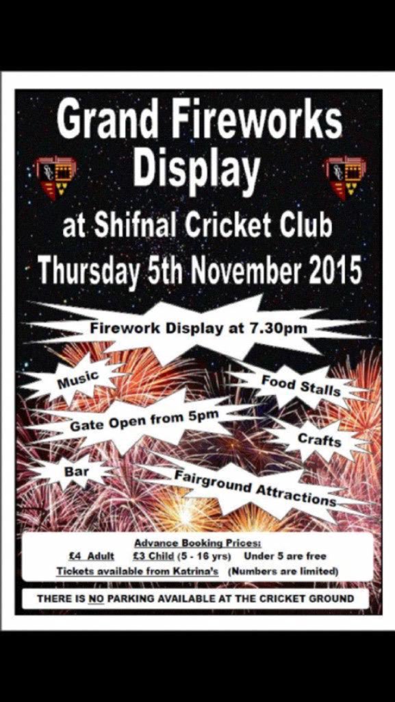ShifnalCC's tweet photo. Three days to go, tickets still available from Katrina's and also @Jonty_Lad come and enjoy a great display 💫💥👍🏻 https://t.co/h806CrLpvs