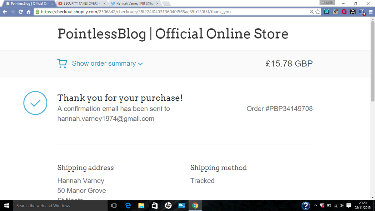 hannah_varney's tweet image. EXCITED! So, i got it tracked! @PointlessBlog #PointlessBlog2016