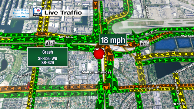 Crash on SR-836 WB at SR-826. Speeds at 18mph #traffic #miami @JeniseFernandez https://t.co/53PggBgop1