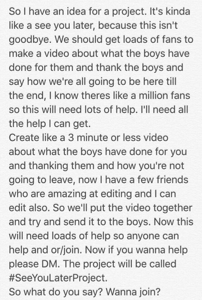 sunflwerhoran's tweet photo. This is going to be so amazing we just need loads of people to join in on it!!! #SeeYouLaterProject #ThankYou1D https://t.co/EjSpfOYyEI