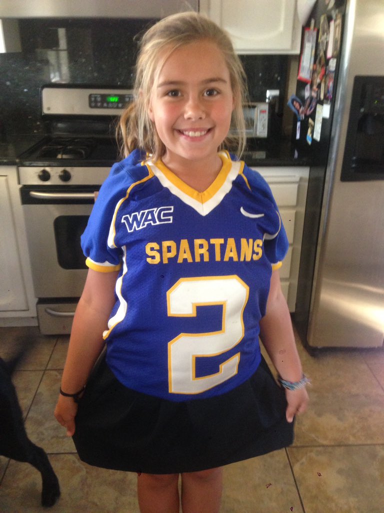 My daughter showing <a href="/SJSUAthletics/">San Jose State Spartans</a> pride for college day at her school! Look familiar @NachoLyfe?