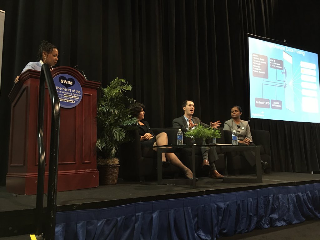 MarcusAlzona's tweet photo. #FAASWIM Connect Industry Panel: @nadinesa/@sflakesoftware @dbakerflight/@flightaware Anuja Verna/@MITREcorp #ATCA60 https://t.co/TD7Ow55F4w