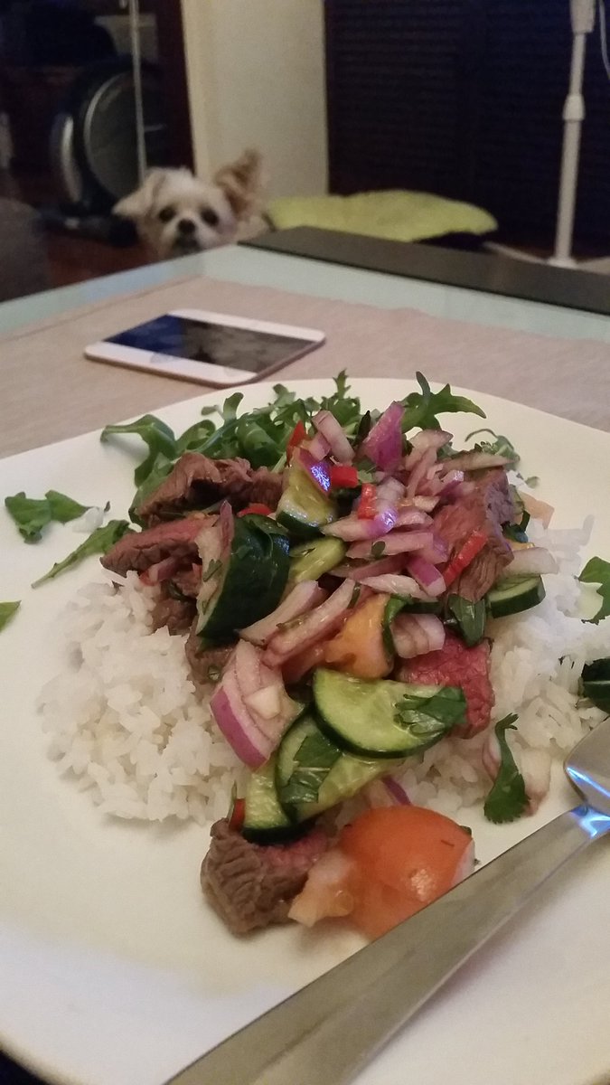 nadia_darling's tweet photo. Totally a Master Chef #HelloFreshAU #thaibeefsalad #innerasian #dogreallywantsit #sorrynotsorry #jawsybaby https://t.co/8K21UqHuxV