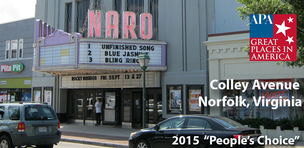 American Planning Association (@apa_planning) on Twitter photo Congrats Colley Ave - Norfolk, Virginia! The 2015 #GreatPlaces "People's Choice" designation tinyurl.com/GPiA2015 Congrats Colley Ave - Norfolk, Virginia! The 2015 #GreatPlaces "People's Choice" designation tinyurl.com/GPiA2015