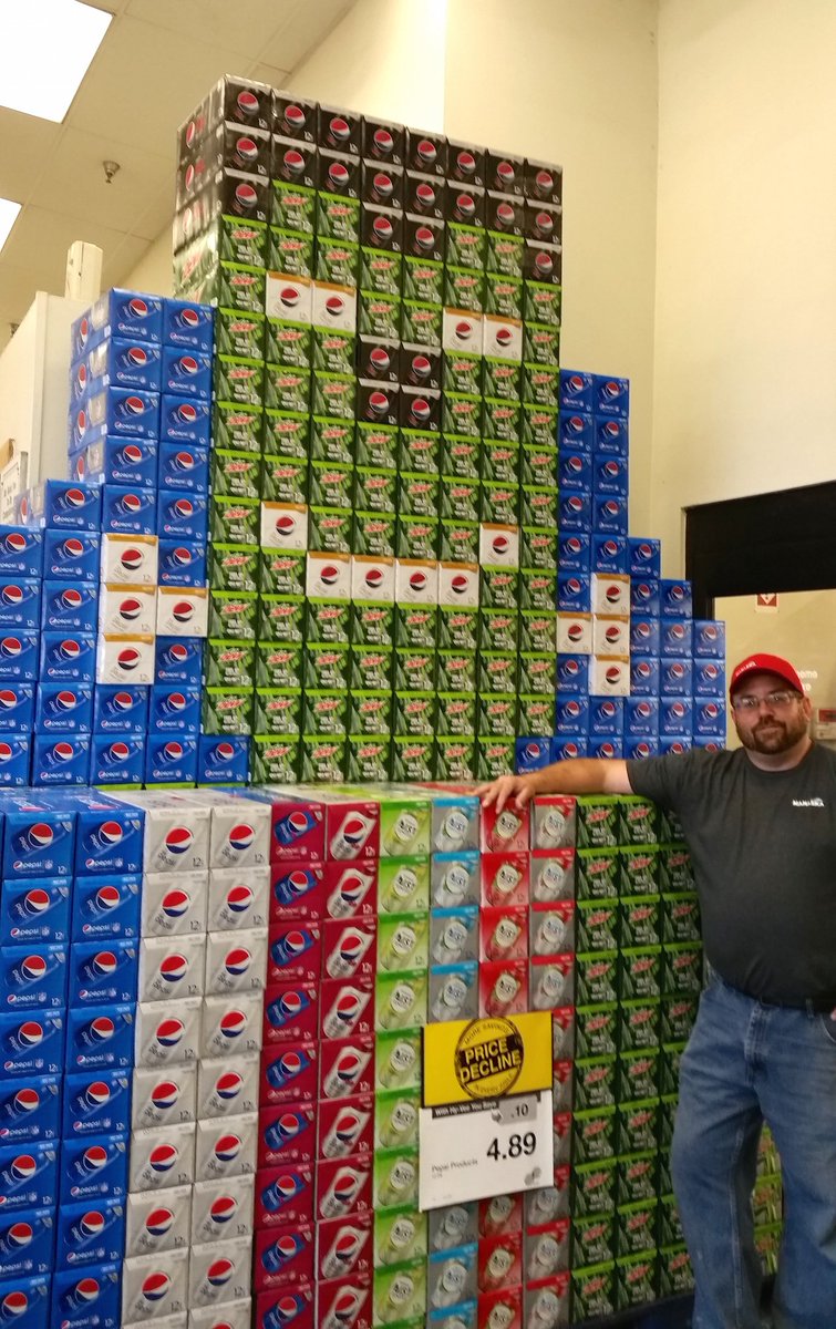 MahaskaBottling's tweet photo. Still embracing the #Halloween spirit with this awesome Frankenstein display of @Pepsi and @MountainDew! #Mahaska https://t.co/c70AdxFoVN