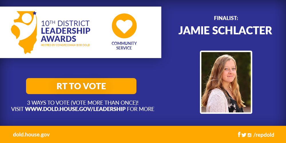 RepDold's tweet photo. RT to vote for Jamie Schlacter in #IL10 Leadership Awards. Learn more: https://t.co/HACPvCQ0qc https://t.co/WBGlQ0YVYS