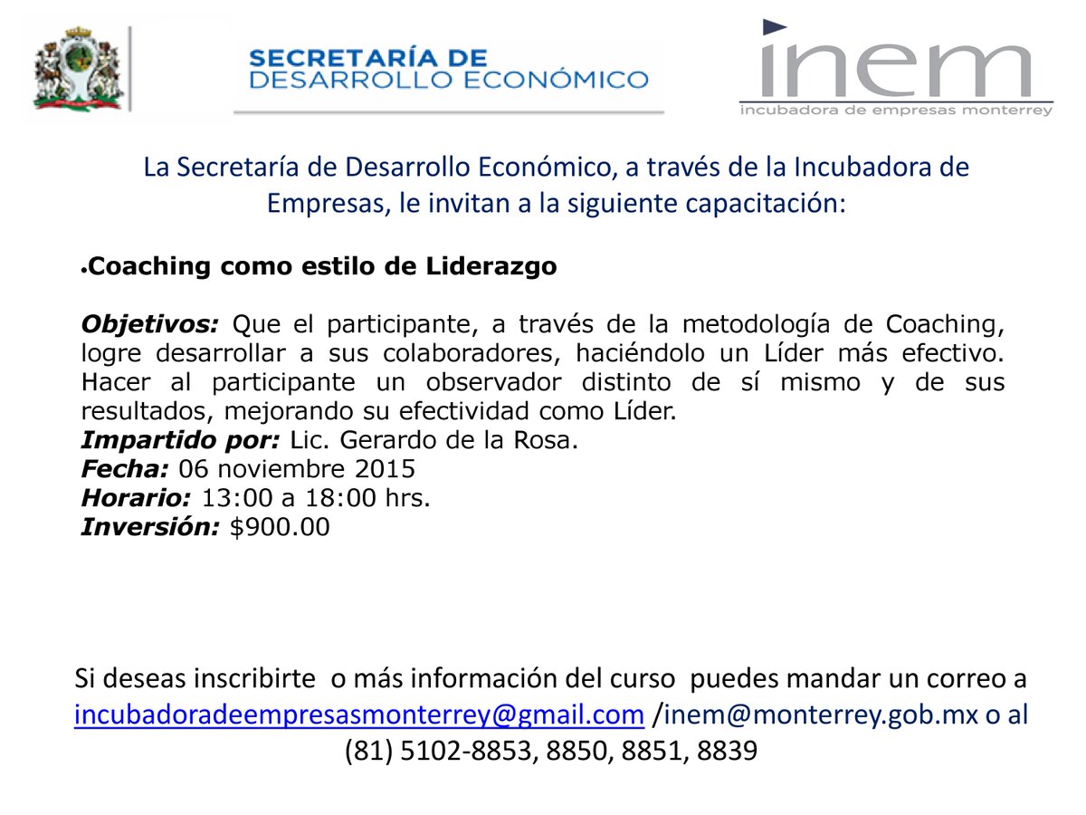 SDEMTY's tweet photo. Les compartimos los próximos cursos que impartirá la INEM @mtygob @AtnCiudadanaMTY https://t.co/9NN7jaYLjl