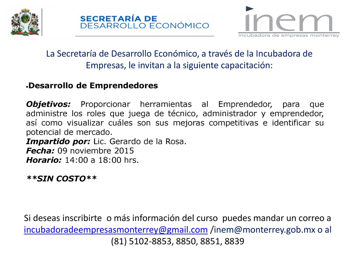 SDEMTY's tweet photo. Les compartimos los próximos cursos que impartirá la INEM @mtygob @AtnCiudadanaMTY https://t.co/9NN7jaYLjl